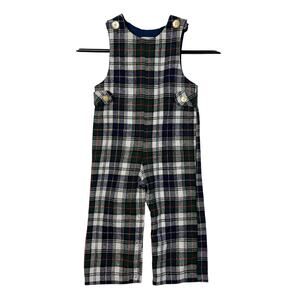 Vintage Plaid Overalls Blue and White Preppy Traditional Wool Blend 18 Mos